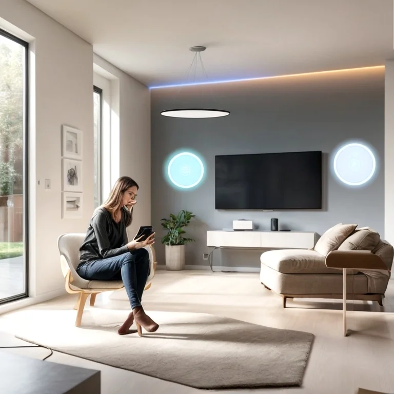 Modern living room equipped with AI smart home devices